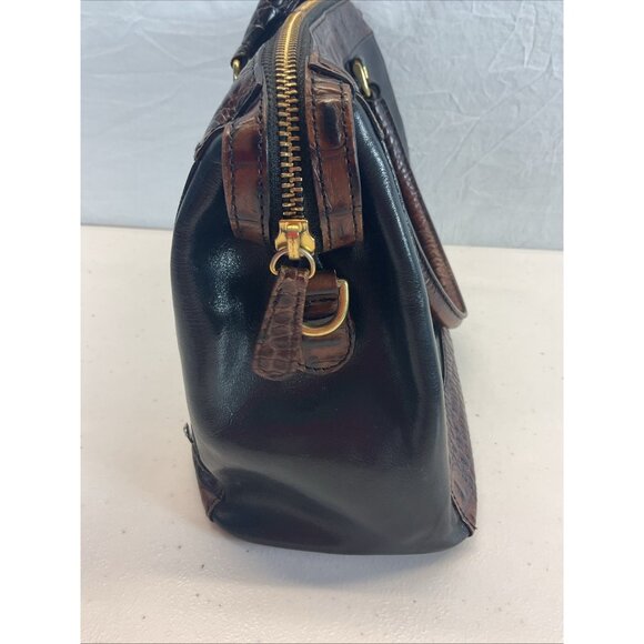 Brahmin Crandall Tuscan Leather Satchel Black Brown Croc - Picture 3 of 15